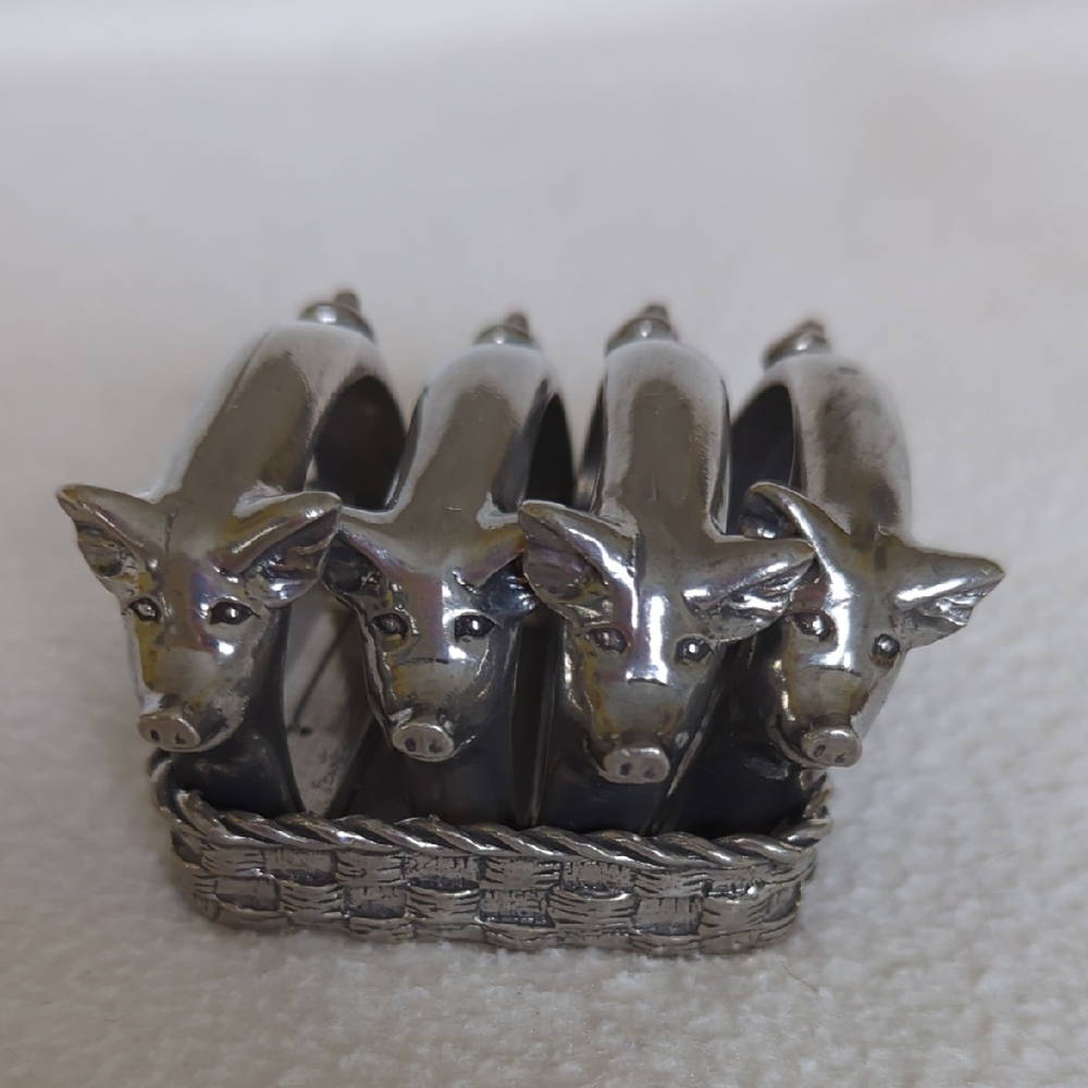 Piggy Pewter Set Of 4 Pewter Napkin Holders.